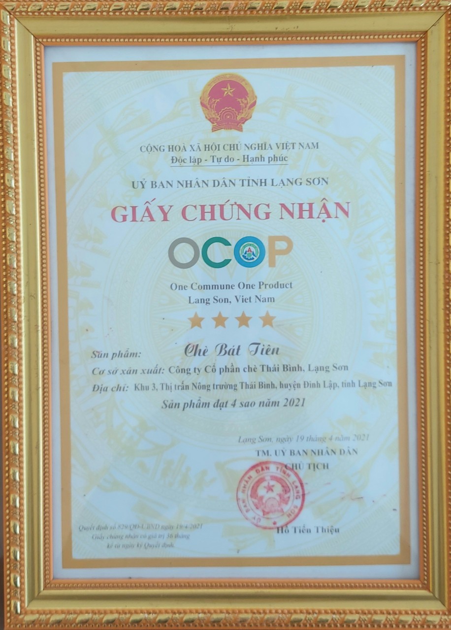 Chứng nhận - Chè Thái Bình Lạng Sơn - Công Ty Cổ Phần Chè Thái Bình Lạng Sơn