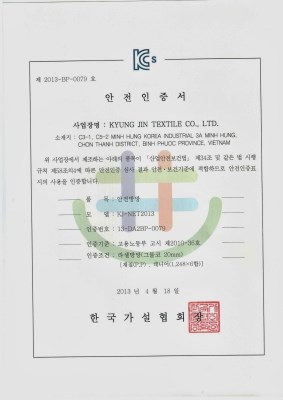 GCN Kiểm định sản phẩm - Công Ty TNHH Dệt Sợi KYUNG JIN (Lưới Công Trình Hàn Quốc)