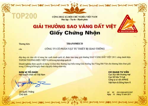 Giải thưởng Sao Vàng Đất Việt 2011 - Công Ty TNHH MTV Nhựa Đường Transmeco