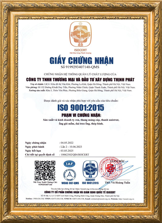 ISO 9001:2015 - Ty Ren Bulong Thịnh Phát - Công Ty TNHH Thương Mại Và Đầu Tư Xây Dựng Thịnh Phát