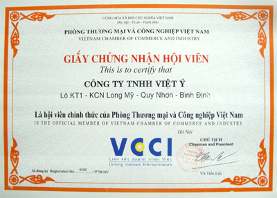 Giấy chứng nhận - Chi Nhánh Công Ty TNHH Việt ý