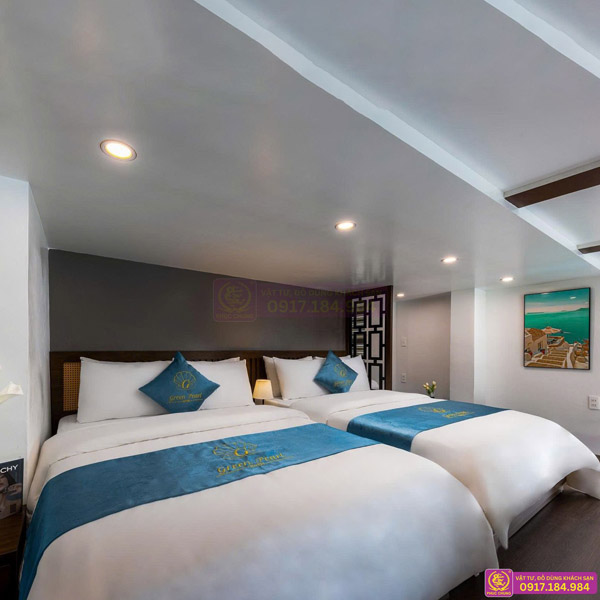 Bộ chăn ga gối khách sạn màu xanh nước biển