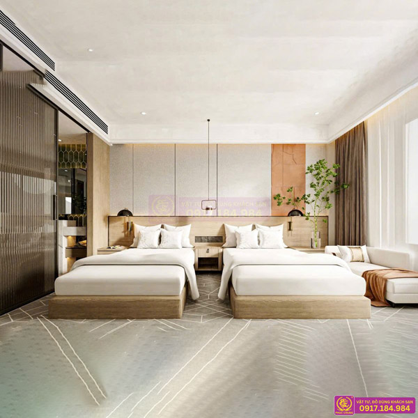 Bộ chăn ga gối đệm giường đôi khách sạn cao cấp