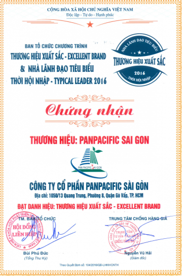Chứng nhận - Công Ty Cổ Phần Pan Pacific Sài Gòn