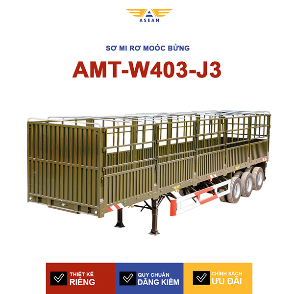 Sơ mi rơ moóc bửng lồng 40 feet 3 trục – AMT-W403-J3 - Sơ Mi Rơ Moóc ASEAN- Công Ty Cổ Phần Kỹ Thuật Cơ Khí ASEAN