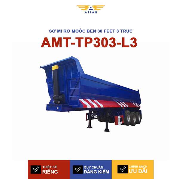 Sơ mi rơ moóc ben 30 feet 3 trục – nâng hạ trục 2 – AMT-TP303-L3 - Sơ Mi Rơ Moóc ASEAN- Công Ty Cổ Phần Kỹ Thuật Cơ Khí ASEAN