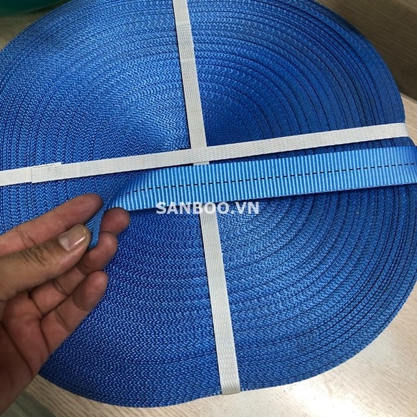 Dây đai vải polyester cường lực 2.5cm xanh 800kg - Dây Cẩu Hàng, Dây Chằng Hàng Sanboo - Công Ty TNHH Sanboo Việt Nam