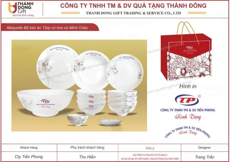 Bộ bàn ăn 12 sp sứ Minh Châu - Công ty Tiến Phong