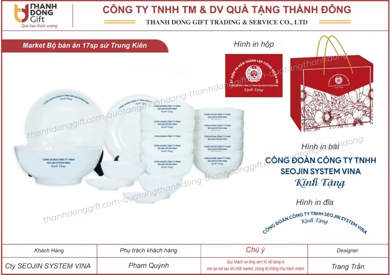 Bộ bàn ăn 17sp sứ Trung Kiên - Công ty Seojin Vina