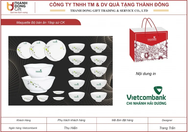 Bộ bàn ăn 19 sp sứ CK - Vietcombank Hải Dương