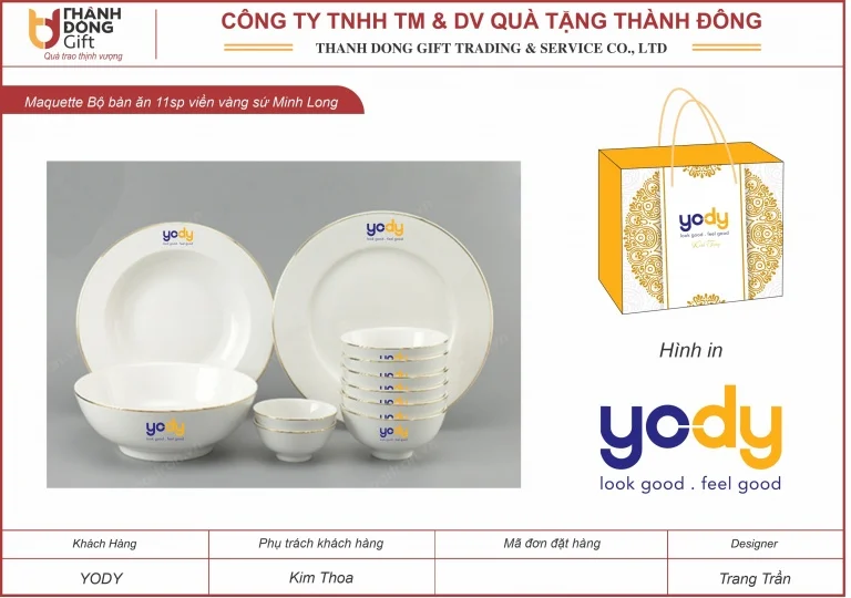 Bộ bàn ăn sứ Minh Long viền vàng - Yody