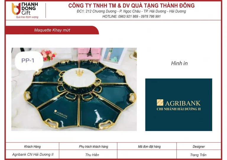 khay mứt sứ men xanh viền vàng - agribank chi nhánh Hải Dơng 2