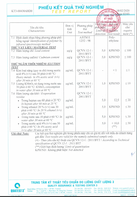 Phiếu kết quả thử nghiệm can nhựa - Thùng Phuy Exel Plastech - Công Ty TNHH Exel Plastech (Trực thuộc Tập Đoàn Time Technoplast.Ltd)