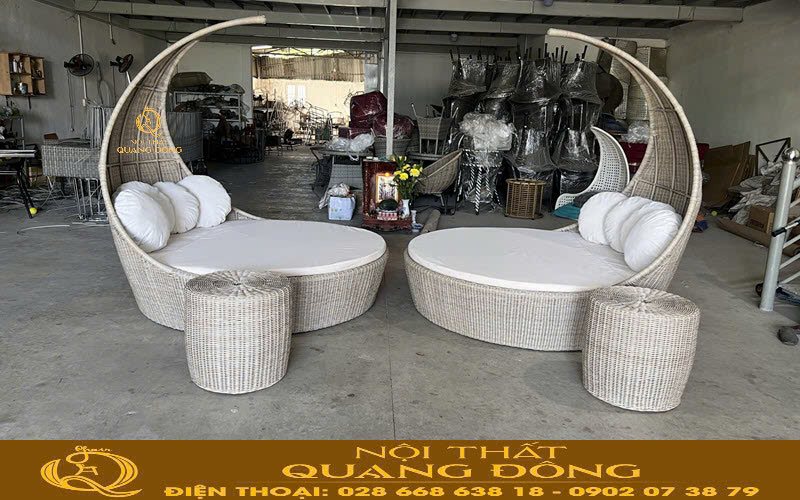Giường tắm nắng - Bàn Ghế Nhựa Giả Mây Quang Đông - Công Ty TNHH Nội Thất Quang Đông