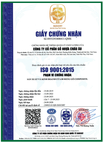 Chứng nhận - Công Ty Cổ Phần Gỗ Nhựa Châu Âu