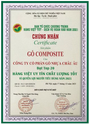Chứng nhận - Công Ty Cổ Phần Gỗ Nhựa Châu Âu