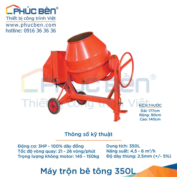 Máy trộn bê tông 350L - Thiết Bị Xây Dựng Phúc Bền - Công Ty TNHH Một Thành Viên Sản Xuất Thương Mại Phúc Bền