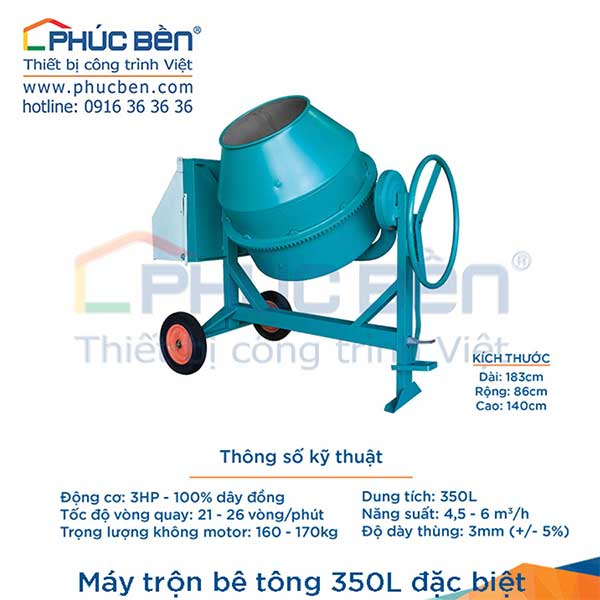 Máy trộn bê tông 350L đặc biệt - Thiết Bị Xây Dựng Phúc Bền - Công Ty TNHH Một Thành Viên Sản Xuất Thương Mại Phúc Bền