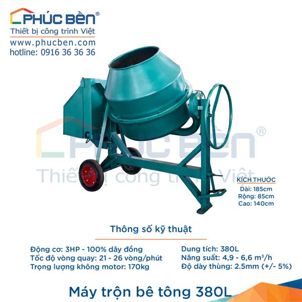 Máy trộn bê tông đặc biệt 380L - Thiết Bị Xây Dựng Phúc Bền - Công Ty TNHH Một Thành Viên Sản Xuất Thương Mại Phúc Bền