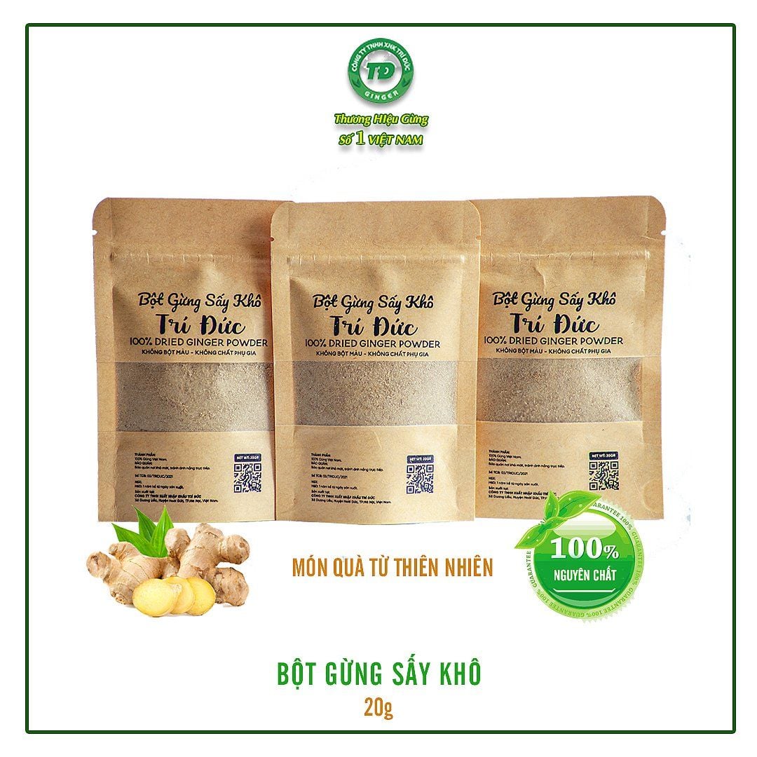 Bột gừng sấy khô túi rip 20g - Gừng Trí Đức - Công Ty TNHH Xuất Nhập Khẩu Trí Đức
