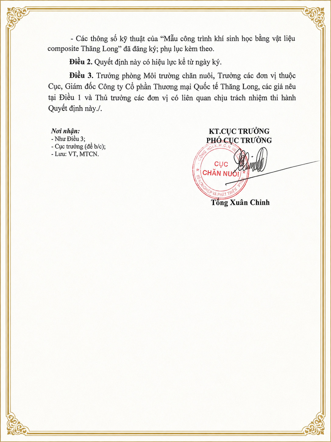Chứng nhận kỹ thuật của bộ nông nghiệp
