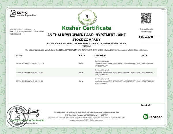 Kosher - Công Ty Cổ Phần Sài Gòn An Thái