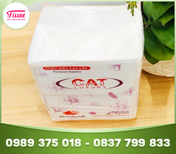 Khăn ăn vuông CAT luxury 500 tờ 1 lớp - Giấy Tissue Việt Nam - Công Ty CP Thương Mại Và Sản Xuất Giấy Tissue Việt Nam