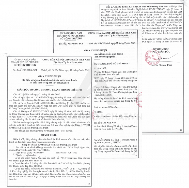 Dịch vụ tư vấn giấy chứng nhận đủ điều kiện sản xuất và kinh doanh hóa chất - Hóa Chất Hòa Phát - Công Ty TNHH Kỹ Thuật An Toàn Môi Trường Hòa Phát