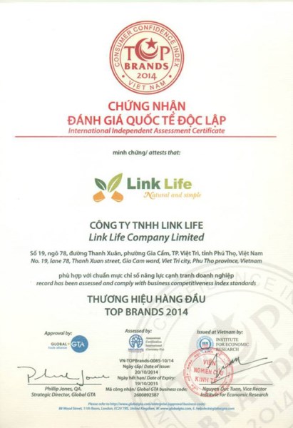 Chứng chỉ, chứng nhận - Công Ty TNHH Link Life