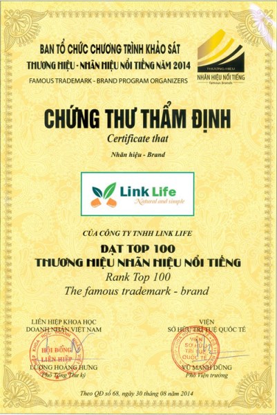 Chứng chỉ, chứng nhận - Công Ty TNHH Link Life