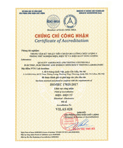 Chứng nhận Phòng thử nghiệm Vilas 17025 - Máy Biến Thế AGE Electric - Công Ty Cổ Phần Máy Biến Thế Việt Nam