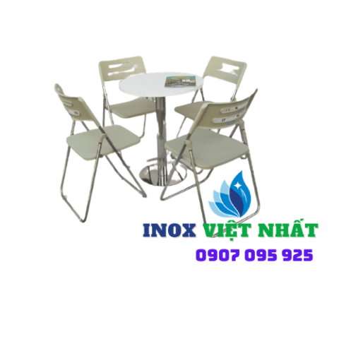 Bộ bàn ghế cafe inox xếp gọn VN120