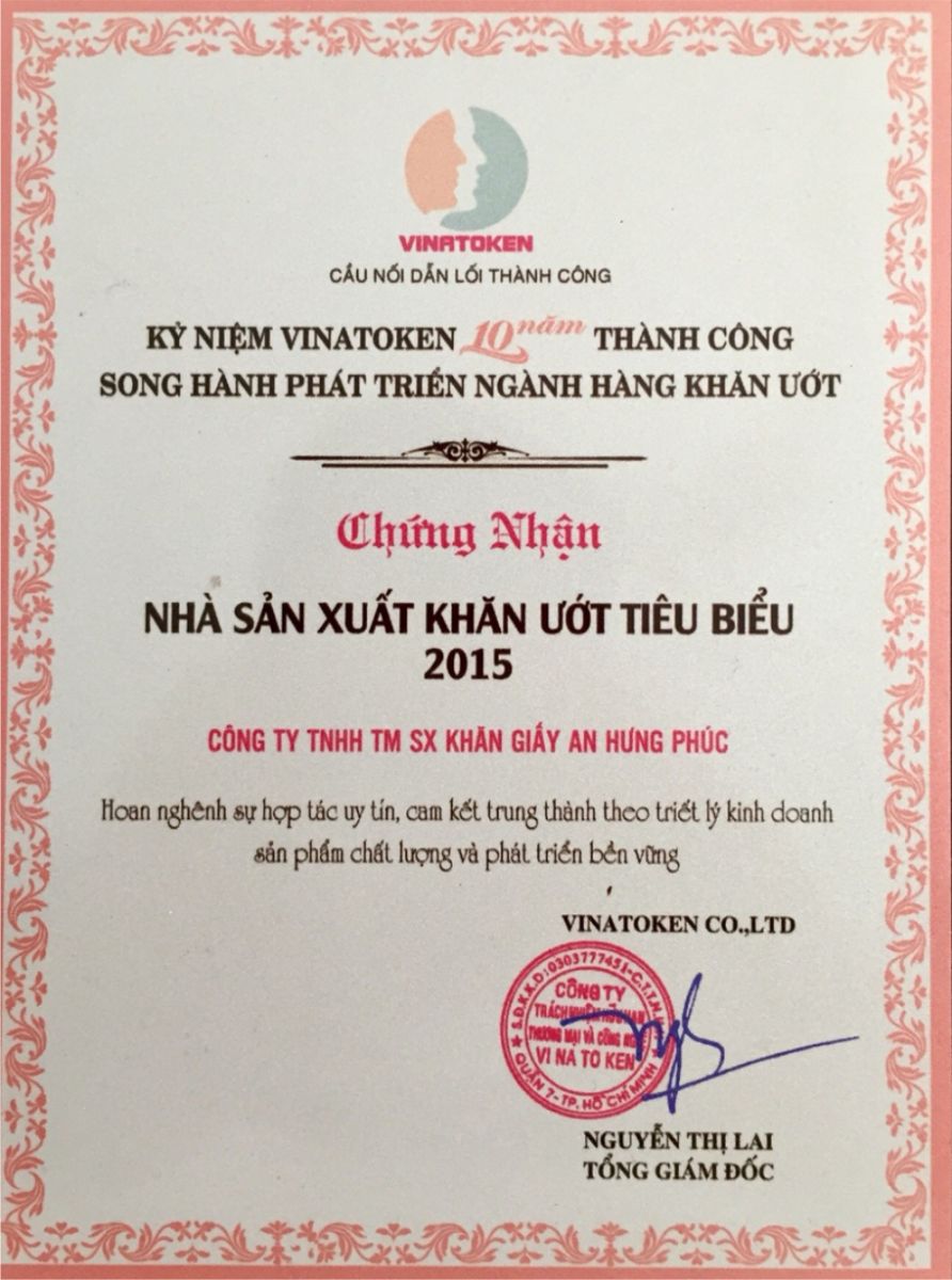 Chứng nhận sản xuất khăn ướt tiêu biểu năm 2015