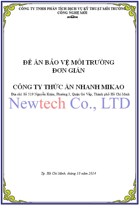 Đề án bảo vệ môi trường - Công Ty Môi Trường NewTech Co