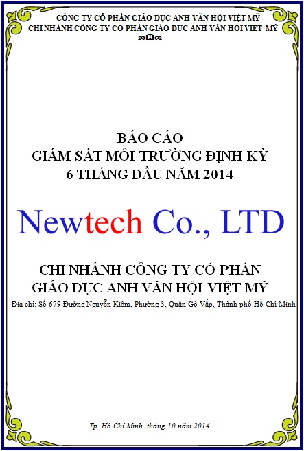 Báo cáo giám sát - Công Ty Môi Trường NewTech Co