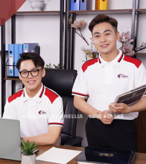 Áo đồng phục polo trắng vai đỏ