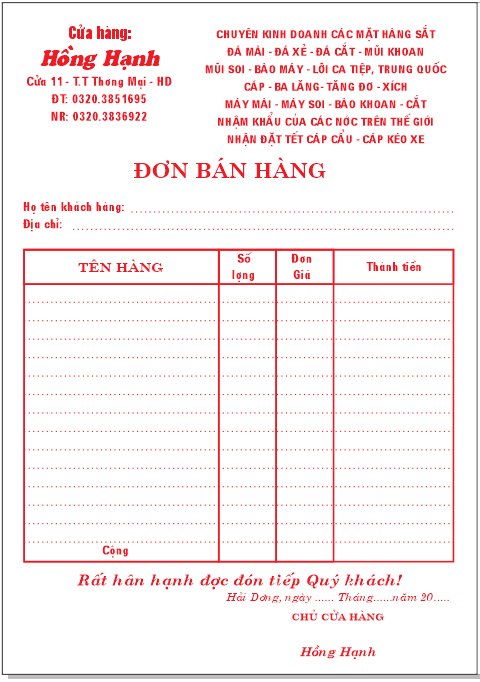 In biểu mẫu, in hóa đơn - In ấn Nghi Phong - Công Ty TNHH MTV In ấn - Xây Dựng Nghi Phong