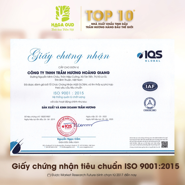 Chứng nhận Iso 9001:2015 - Công Ty TNHH Trầm Hương Hoàng Giang