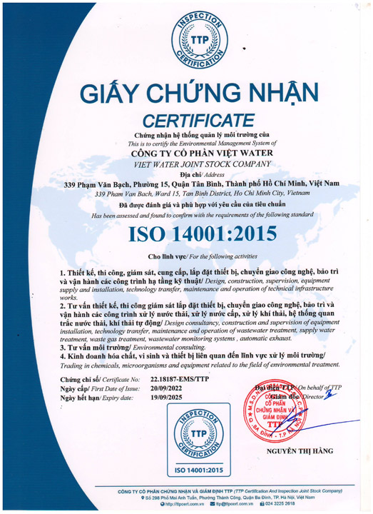 ISO 14001:2015 - Môi Trường Việt Water - Công Ty Cổ Phần Việt Water