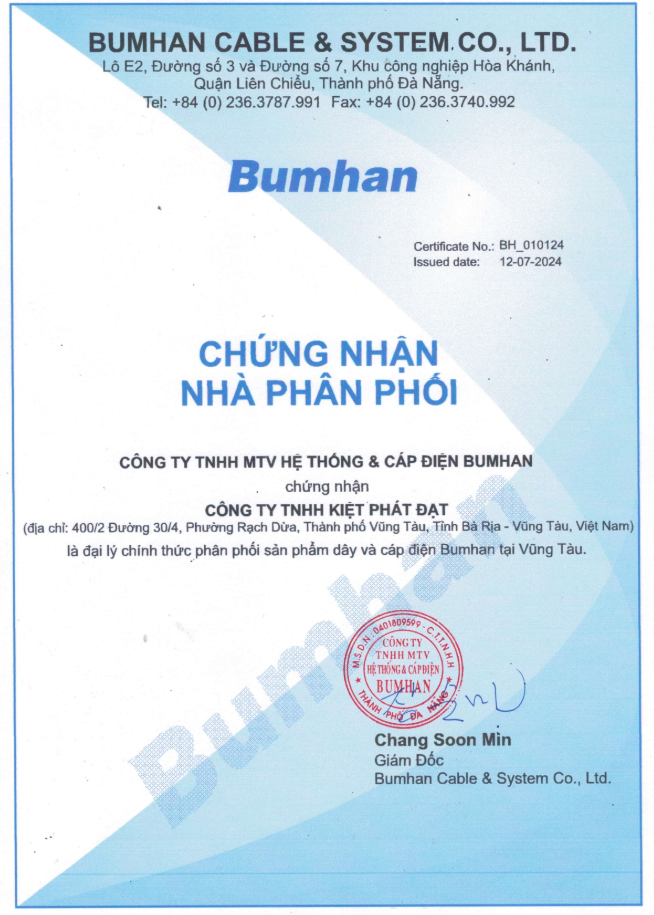 Đại lú ủy quyền dây cáp điện Bunhan-Korea