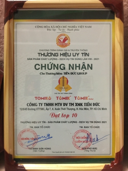 Chứng chỉ chứng nhận - Công Ty TNHH  Dịch Vụ Thương Mại Xuất Nhập Khẩu Tiến Đức