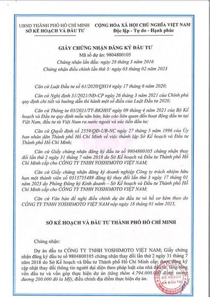 Giấy chứng nhận đăng ký đầu tư