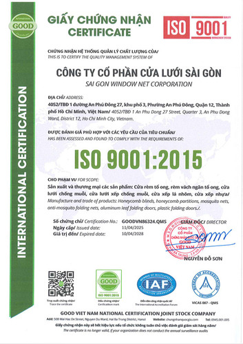 Kết quả chứng nhận ISO 9001 - Cửa Lưới Sài Gòn - Công Ty Cổ Phần Cửa Lưới Sài Gòn