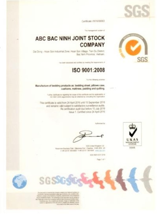 ISO 9001:2008 - Bông Gòn ABC Bắc Ninh - Công Ty Cổ Phần ABC Bắc Ninh