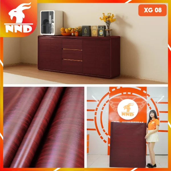 Decal vân gỗ màu đỏ tươi mã XG-08 - Phim Cách Nhiệt NND Việt Nam - Công Ty TNHH NND Việt Nam