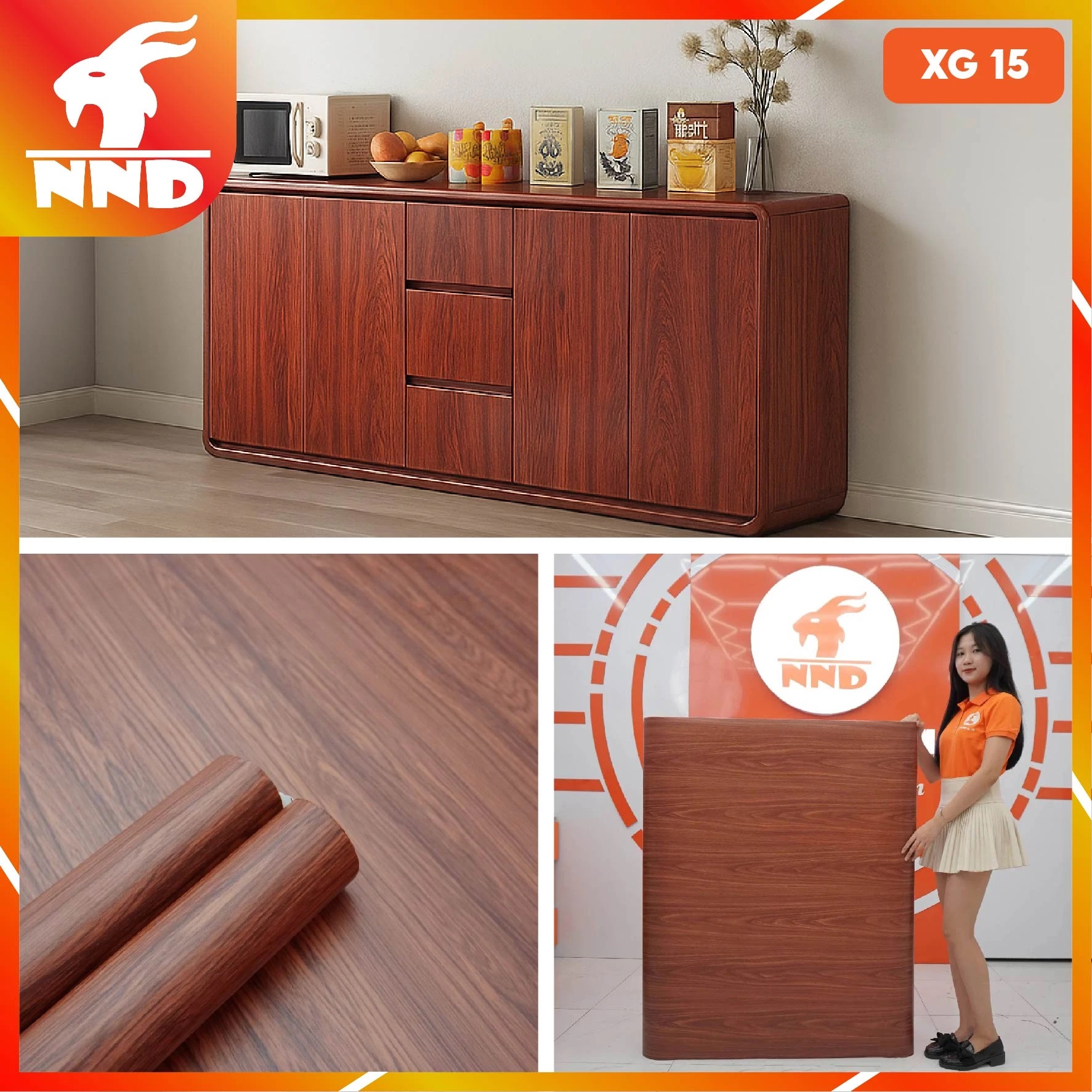 Decal vân gỗ màu gỗ Sapele mã XG-15 - Phim Cách Nhiệt NND Việt Nam - Công Ty TNHH NND Việt Nam