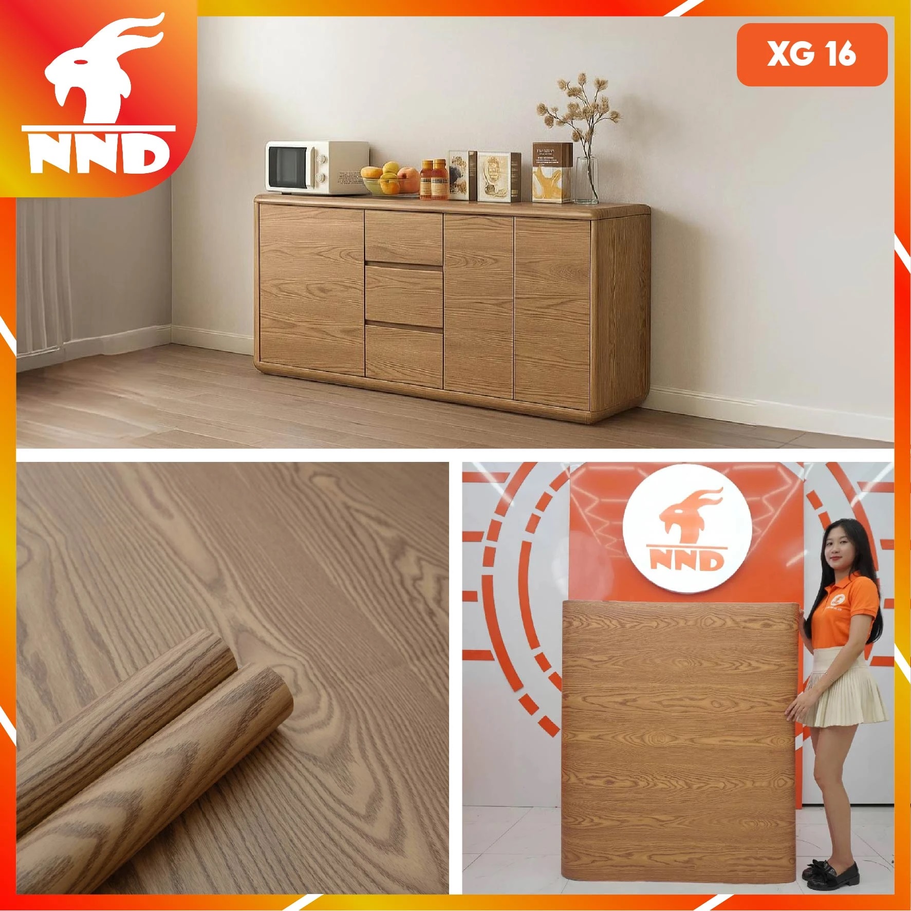 Decal vân gỗ màu nâu vàng tự nhiên mã XG-16 - Phim Cách Nhiệt NND Việt Nam - Công Ty TNHH NND Việt Nam