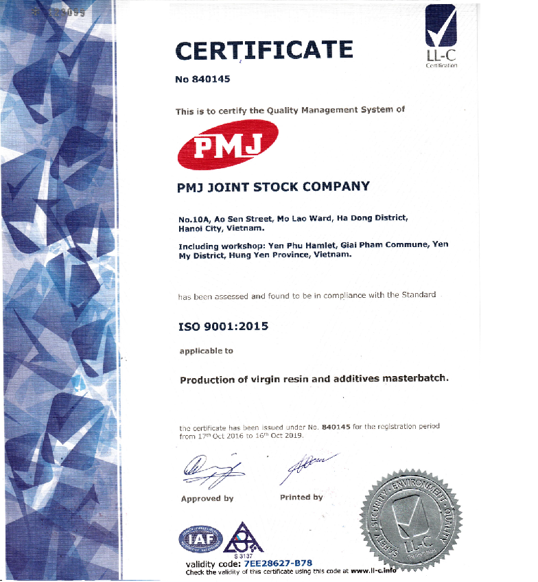 Chứng nhận ISO 9001:2015 - Công Ty Cổ phần PMJ