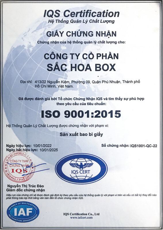 Chứng nhận - Bao Bì Saha Box - Công Ty Cổ Phần Saha Box