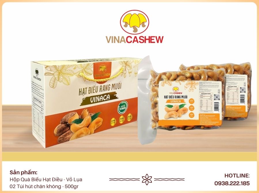 Hộp quà biếu hạt điều - Bóc vỏ (2 túi x 500gr)